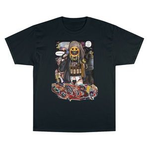 Black champion shirt with Rhose graffiti piece and anime style character comic!